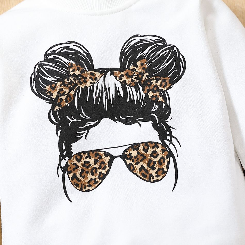 2pcs Toddler Girl Casual Figure Print Sweatshirt and Leopard Print Pants Set White big image 4