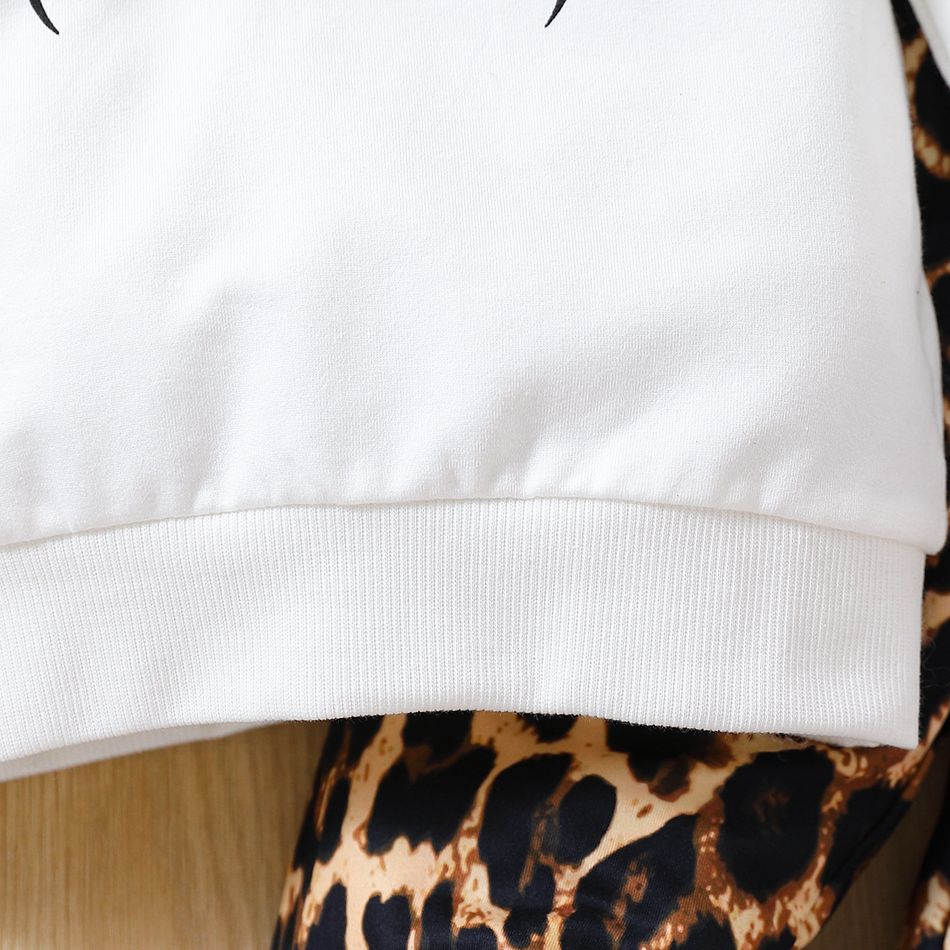 2pcs Toddler Girl Casual Figure Print Sweatshirt and Leopard Print Pants Set White big image 6