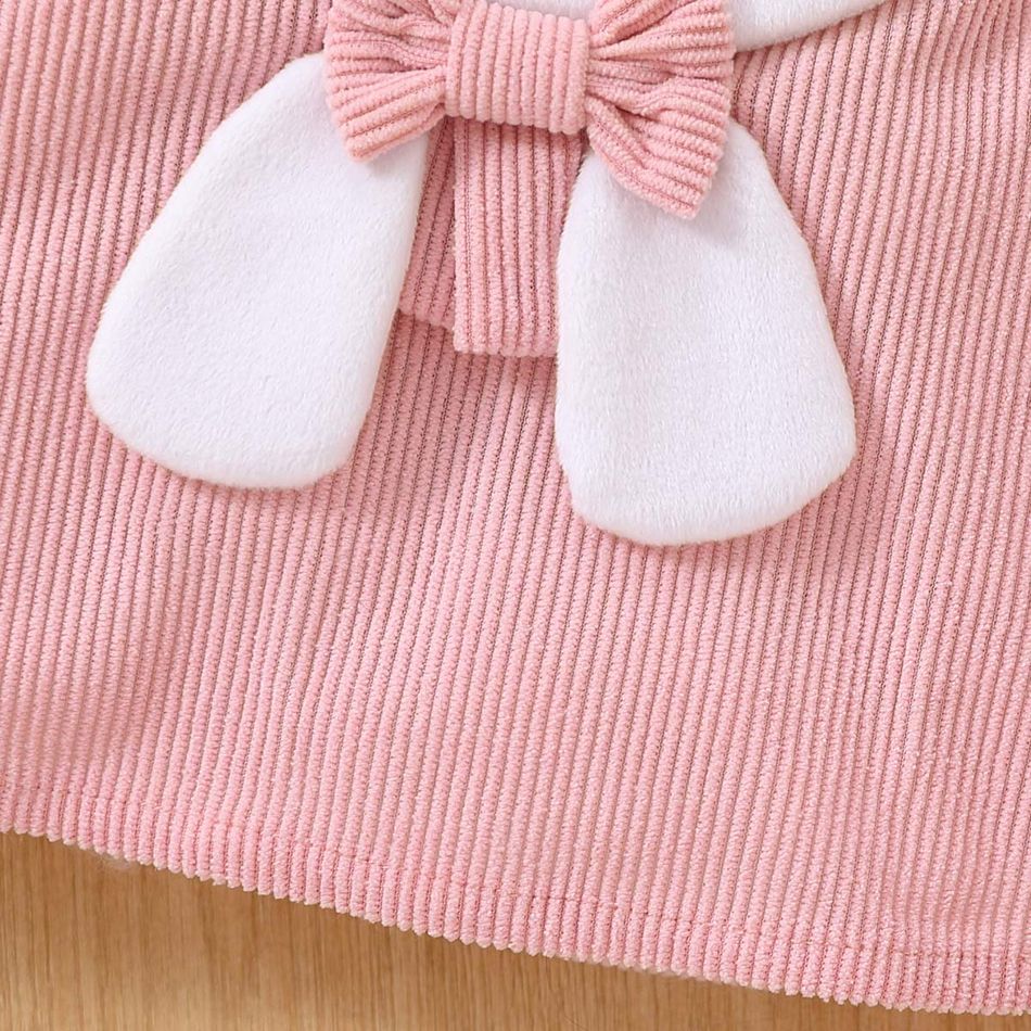 2pcs Baby Girl 95% Cotton Ribbed Long-sleeve Romper and Rabbit Design Corduroy Overall Dress Set PinkyWhite big image 9