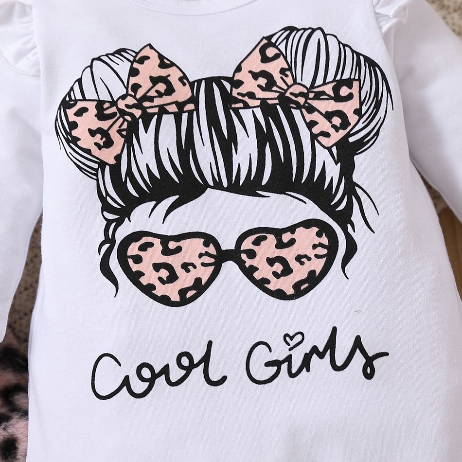 3pcs Baby Girl Cotton Ruffle Long-sleeve Graphic Jumpsuit and Leopard Fuzzy Vest with Headband Set OffWhite big image 7
