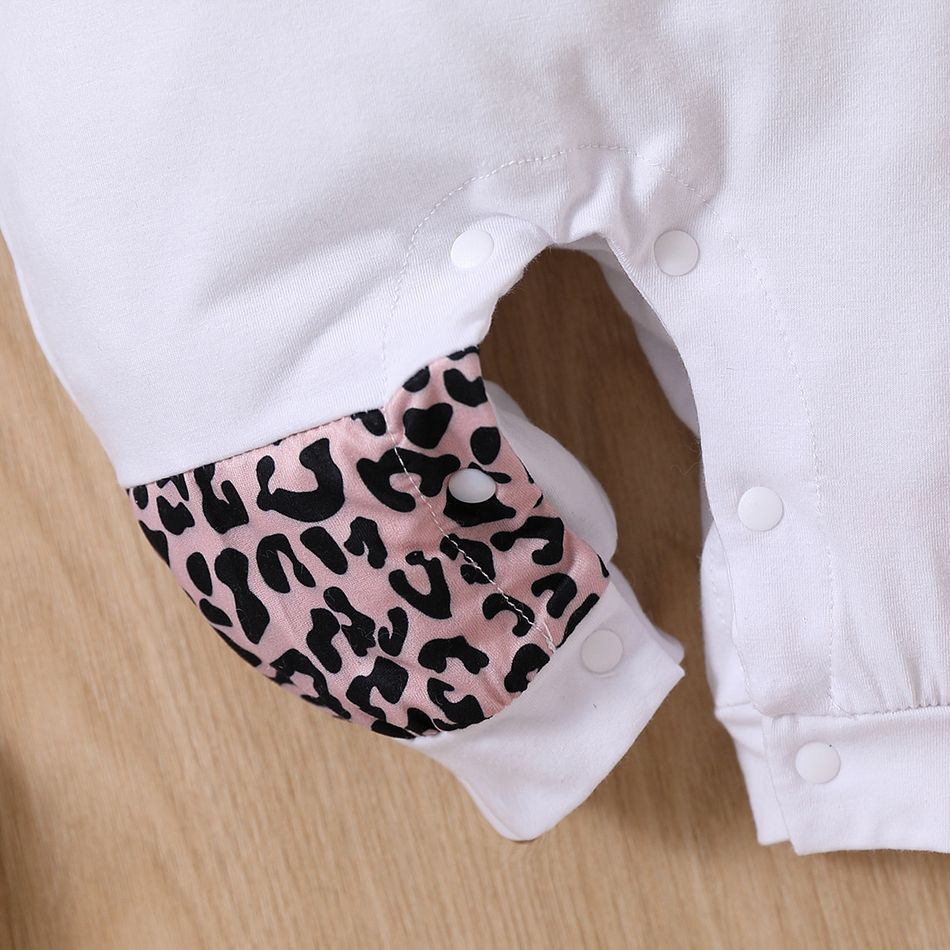 3pcs Baby Girl Cotton Ruffle Long-sleeve Graphic Jumpsuit and Leopard Fuzzy Vest with Headband Set OffWhite big image 9