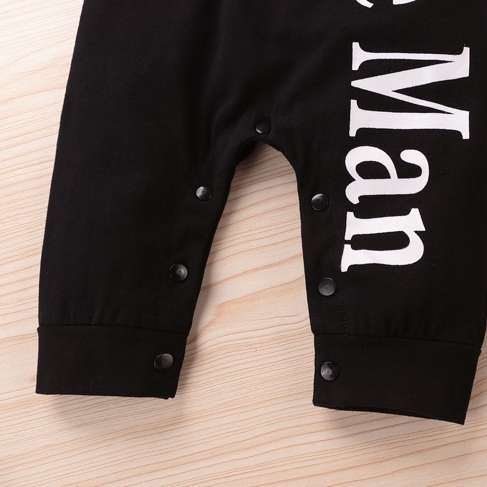 2pcs Letter Print Long-sleeve Black or White Baby Set Black big image 4