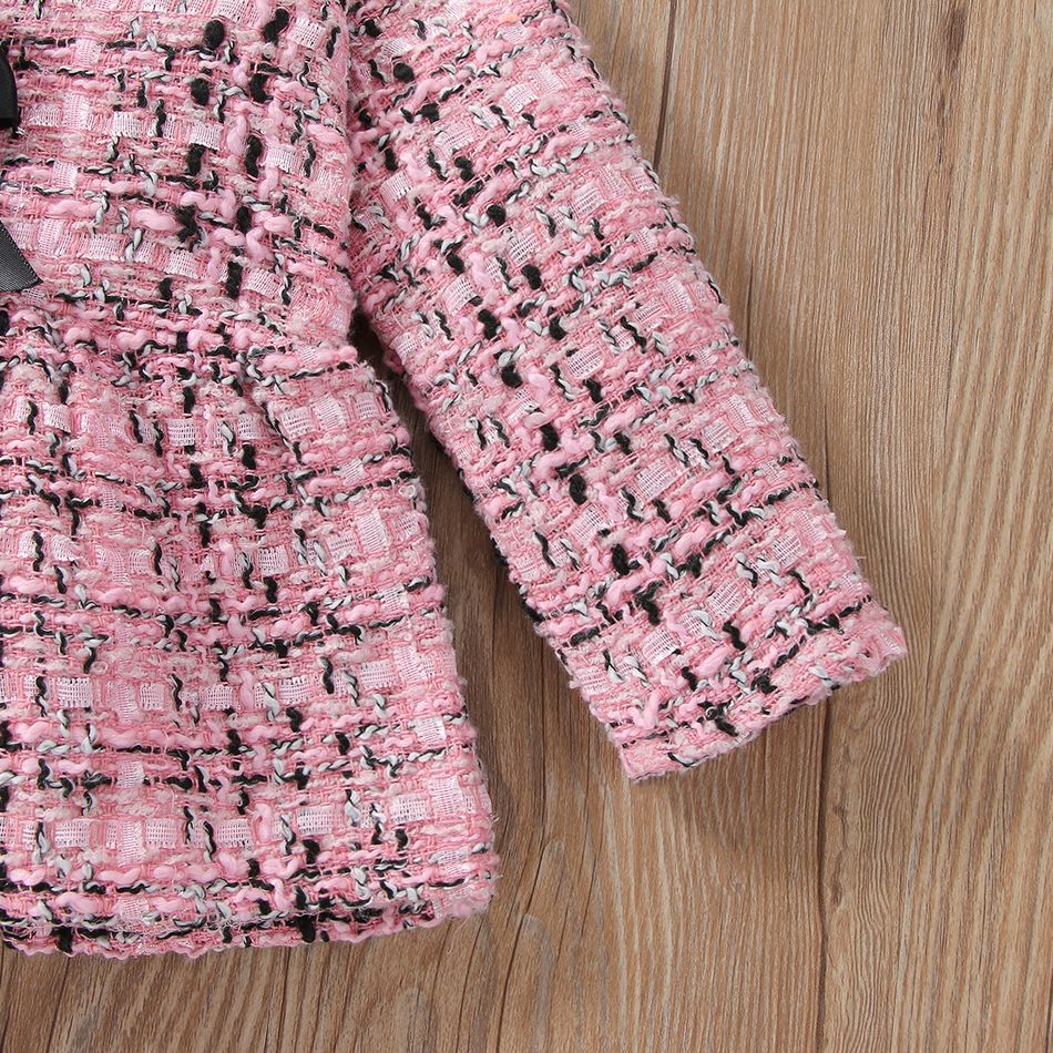 2pcs Baby Pink Tweed Plaid Long-sleeve Bowknot Top and Trousers Set Pink big image 7