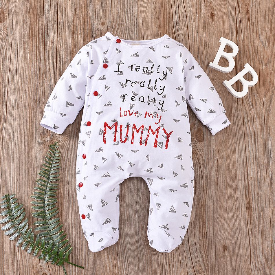 Baby Boy/Girl 95% Cotton Long-sleeve Footed Letter Print Jumpsuit Red/White big image 1