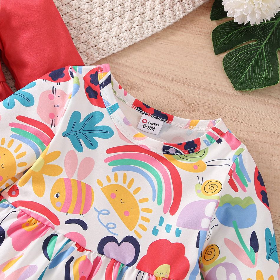 2-Pack Baby Girl Rainbow and Graffiti Floral Print Long-sleeve Dresses Set MultiColour big image 6
