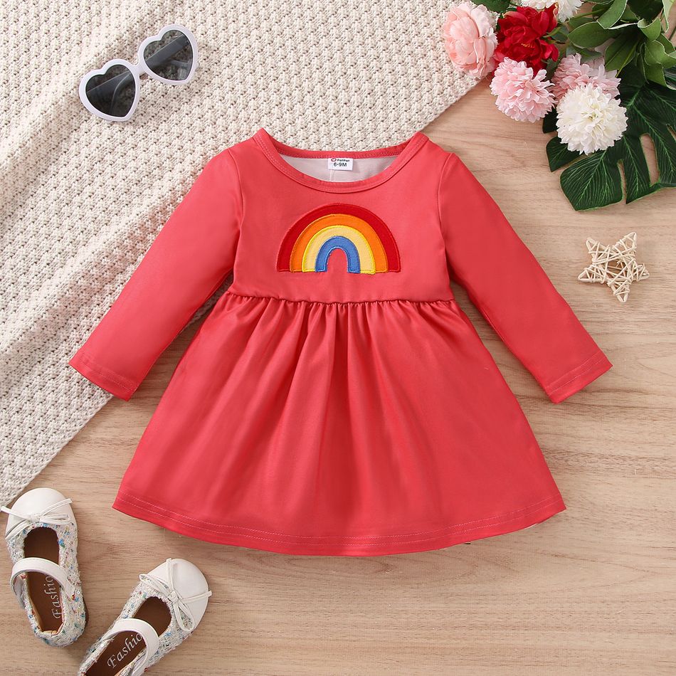 2-Pack Baby Girl Rainbow and Graffiti Floral Print Long-sleeve Dresses Set MultiColour big image 3