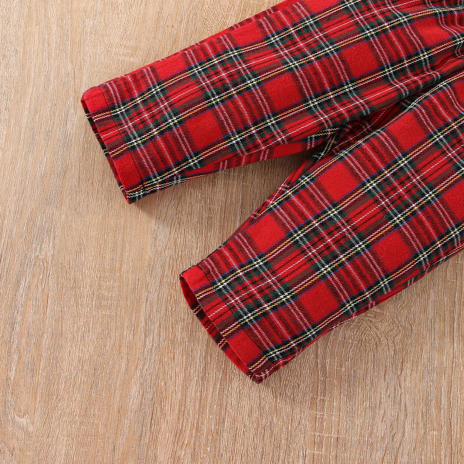 عيد الميلاد 2 قطعة طفل رضيع نبيل ربطة عنق ديكور طويلة الأكمام قميص البولكا نقطة ومجموعة السراويل الحمالة منقوشة حمراء أحمر big image 8
