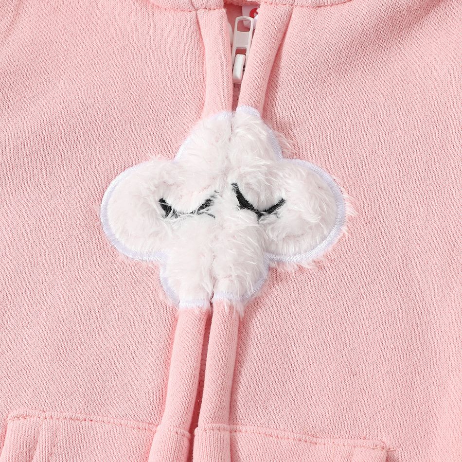 100% Cotton Cloud Applique Hooded Long-sleeve Baby Jumpsuit Pink big image 6