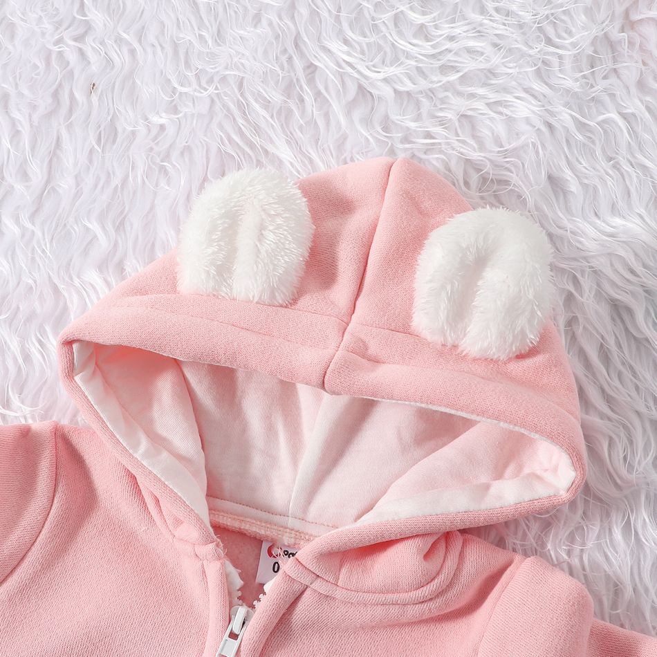 100% Cotton Cloud Applique Hooded Long-sleeve Baby Jumpsuit Pink big image 7