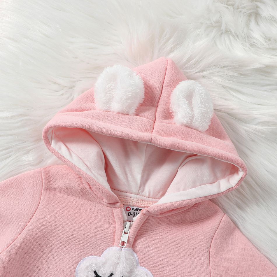Baby Boy/Girl Cloud Design Thermal Fleece Lined Hooded Zipper Jumpsuit Pink big image 4