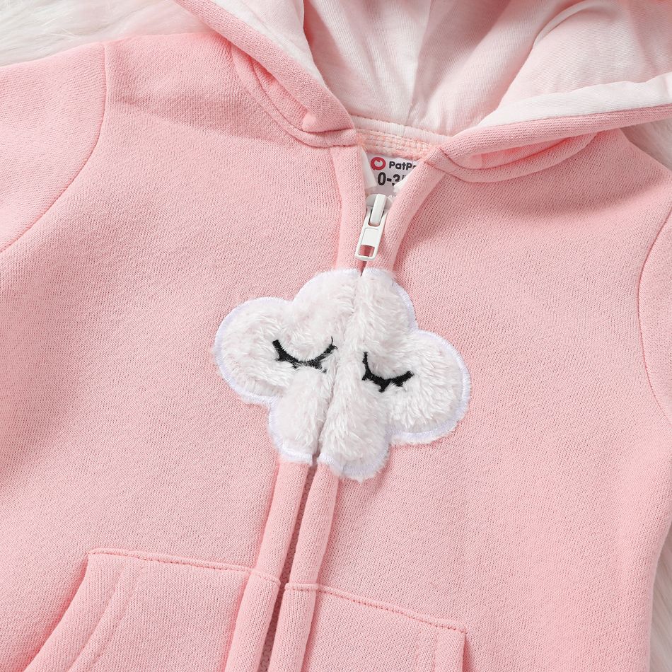 Baby Boy/Girl Cloud Design Thermal Fleece Lined Hooded Zipper Jumpsuit Pink big image 5
