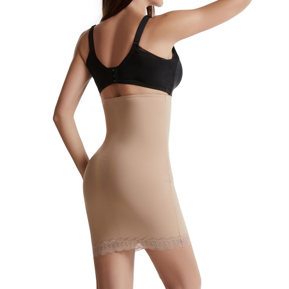 Saia modeladora de controle de barriga de cintura alta feminina emagrecedora roupa interior meio deslizamento vestido modelador Cor de Damasco big image 3