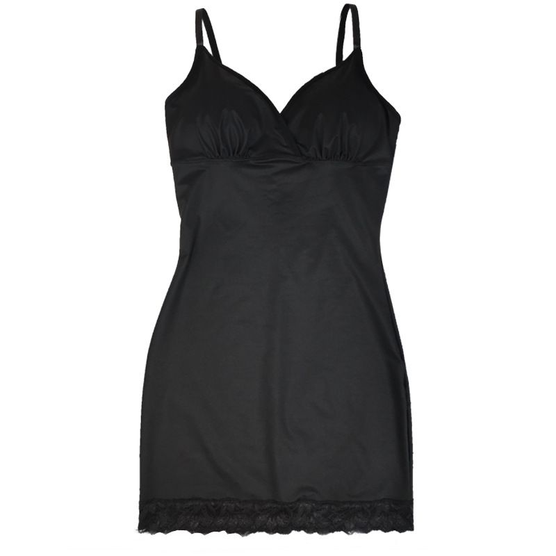 Women Full Slimming Body Shapewear Tummy Control V Neck Slip Dress with Removable Bra Black big image 6