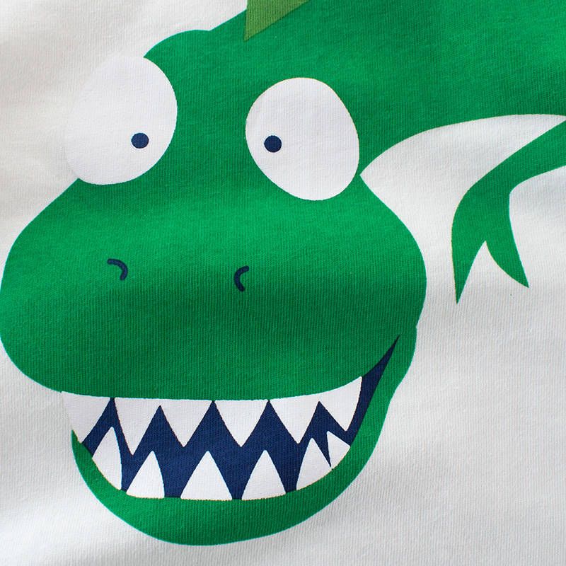 Kid Boy 100% Cotton Animal Dinosaur Print Colorblock Breathable Long-sleeve Tee White big image 7