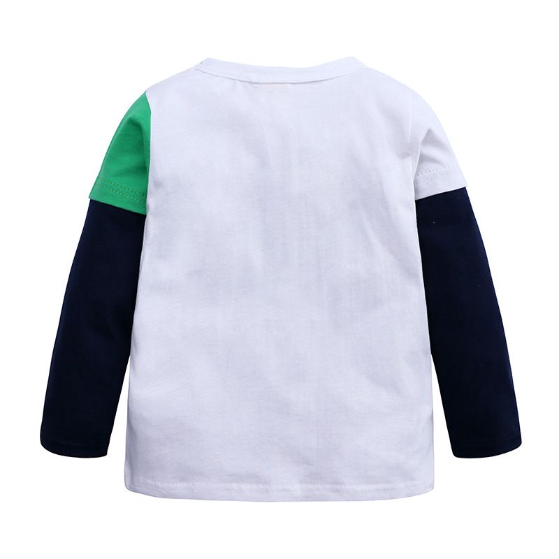 Kid Boy 100% Cotton Animal Dinosaur Print Colorblock Breathable Long-sleeve Tee White