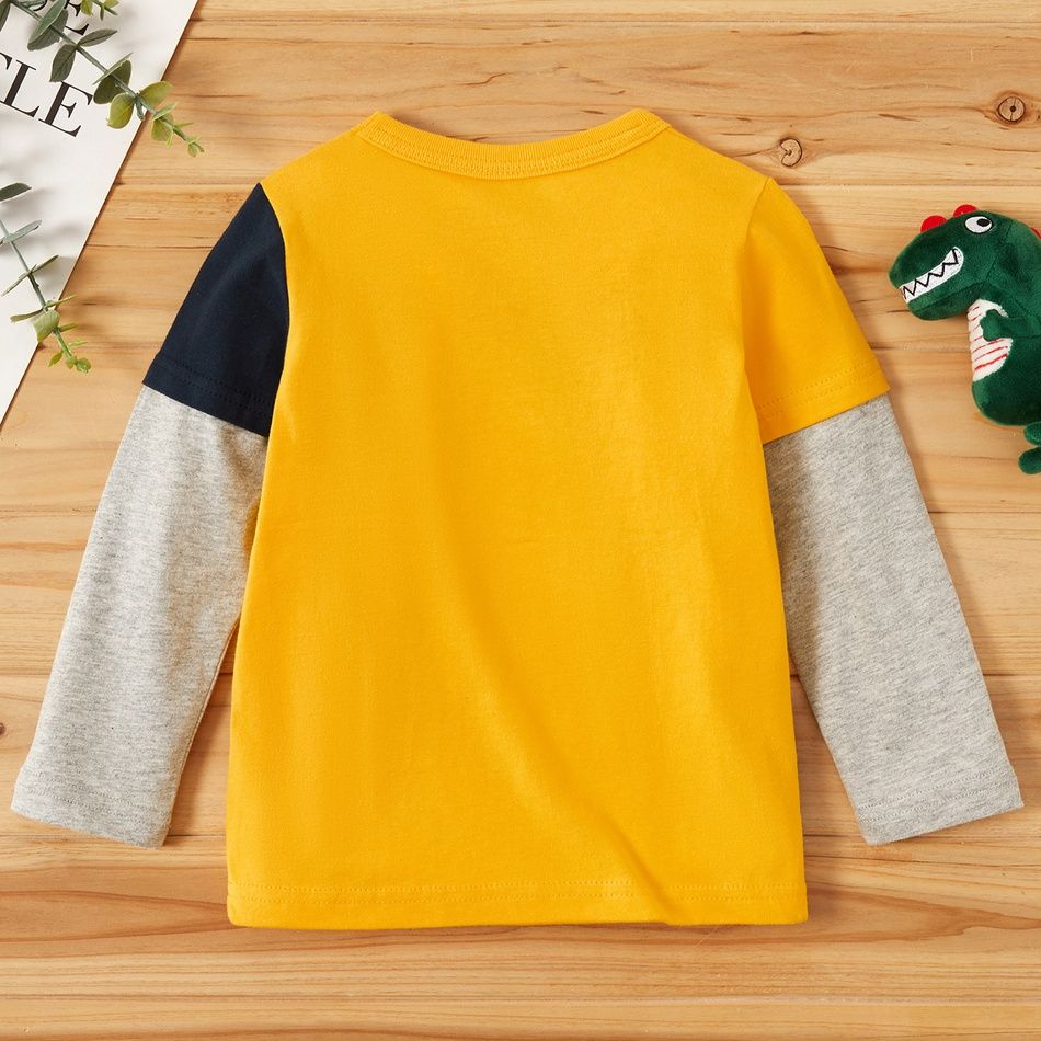 Kid Boy 100% Cotton Animal Dinosaur Print Colorblock Breathable Long-sleeve Tee Orange big image 2