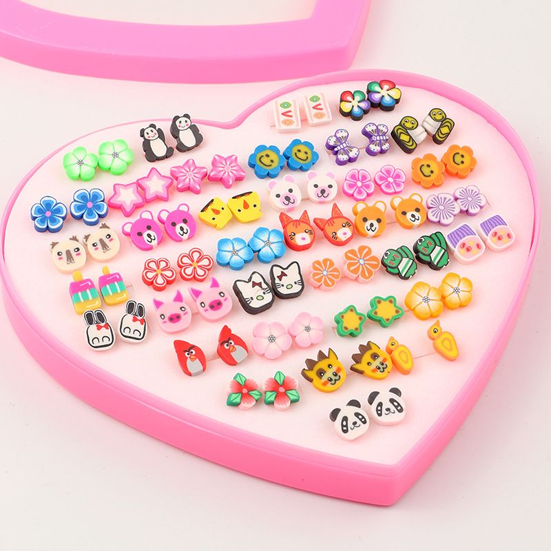 72-pack Flower Animal Cartoon Multi-style Cute Stud Earrings Sets for Girls (With Box, Random Pattern) Multi-color big image 1