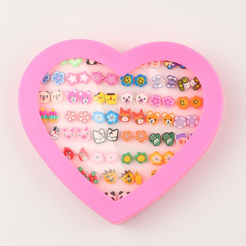 Conjunto de 72 conjuntos de brincos bonitos para meninas, desenho de animal com flor e vários estilos (com caixa, padrão aleatório) Multicolorido