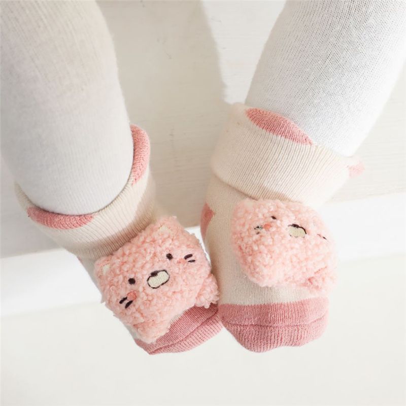 Baby / Toddler 3D Cartoon Animal Winter Warm Floor Socks Pink big image 3