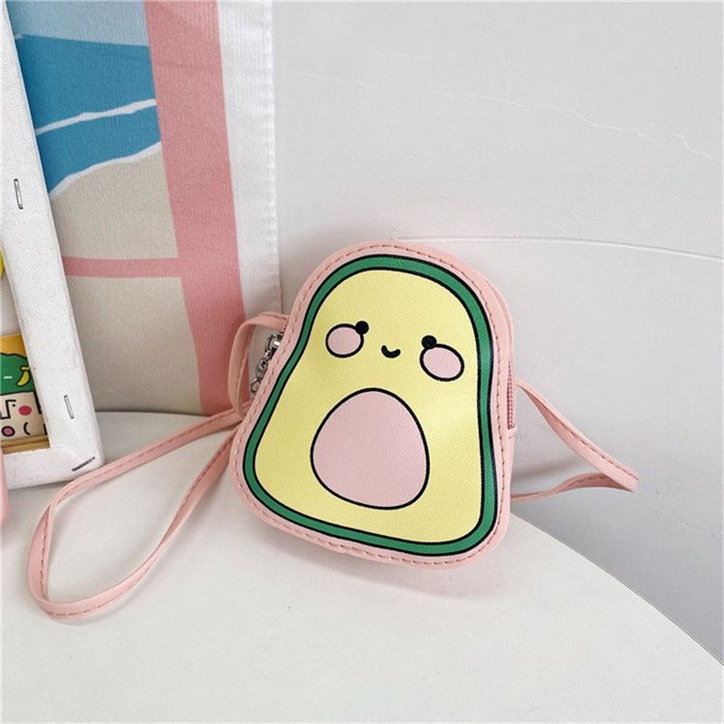 Kids Cartoon Fruit Avocado Shoulder Bag Messenger Bag Coin Purse Pink