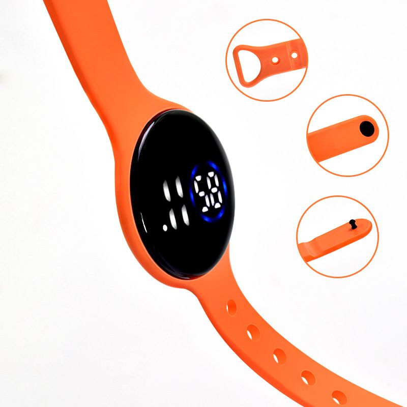 ساعة اطفال ليد رقمية ذكية دائرية بسوار ساعة الكترونية (مع صندوق تعبئة) (بالكهرباء) البرتقالي big image 2