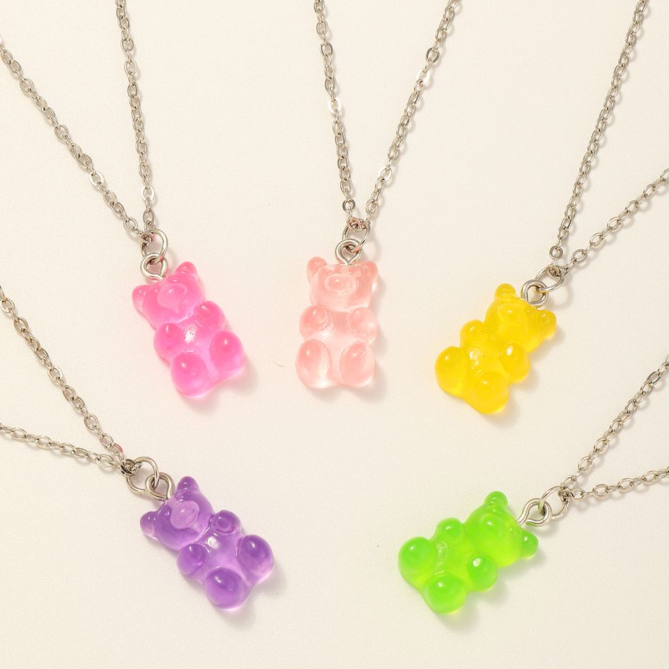 5-pack Colorful Bear Pendant Necklace Set for Girls Multi-color
