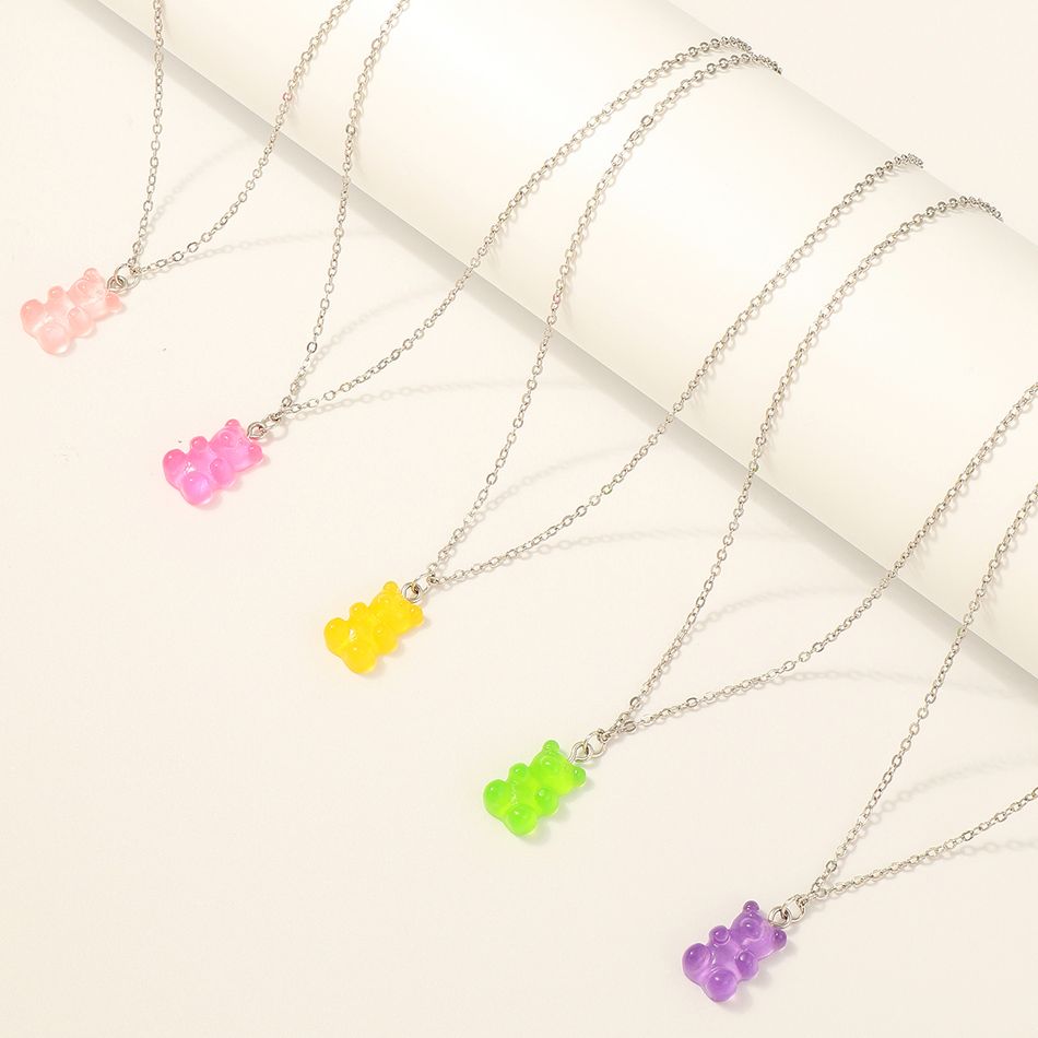 5-pack Colorful Bear Pendant Necklace Set for Girls Multi-color big image 2