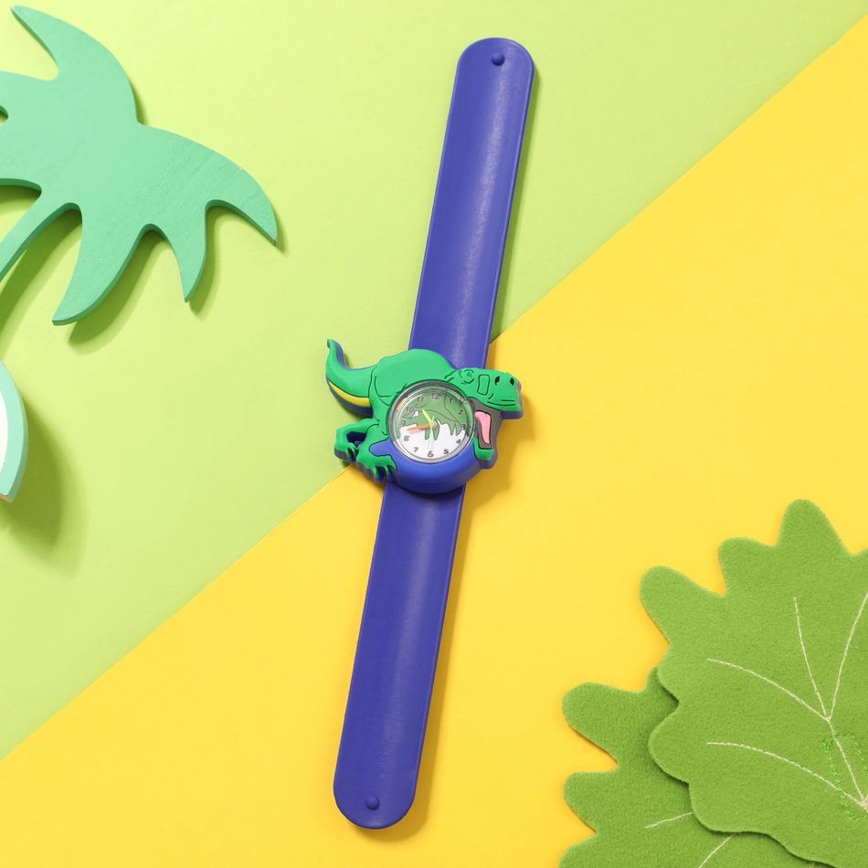 Kids 3D Cartoon Animal Dinosaur Watch Bracelet Slap Wristband Watch (With Packing Box) (With Electricity) Blue big image 1