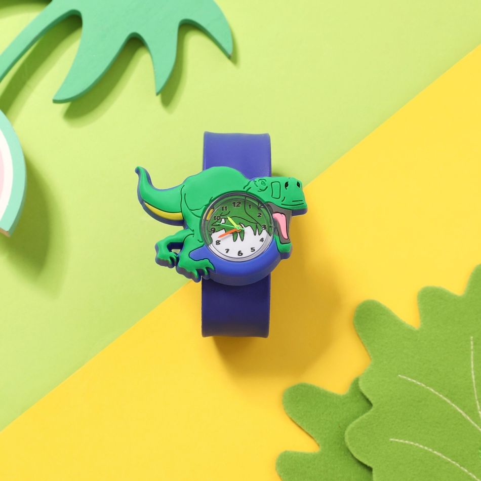 Kids 3D Cartoon Animal Dinosaur Watch Bracelet Slap Wristband Watch (With Packing Box) (With Electricity) Blue big image 2