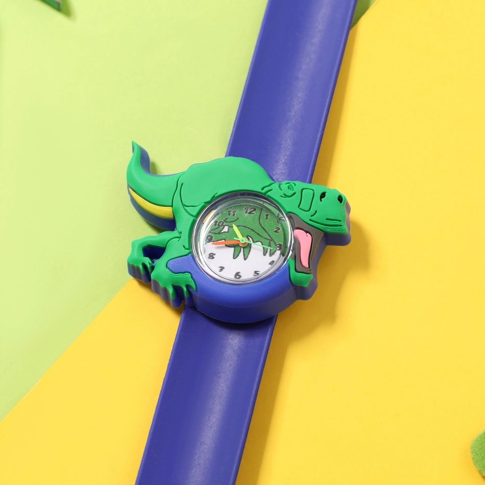 Kids 3D Cartoon Animal Dinosaur Watch Bracelet Slap Wristband Watch (With Packing Box) (With Electricity) Blue big image 4