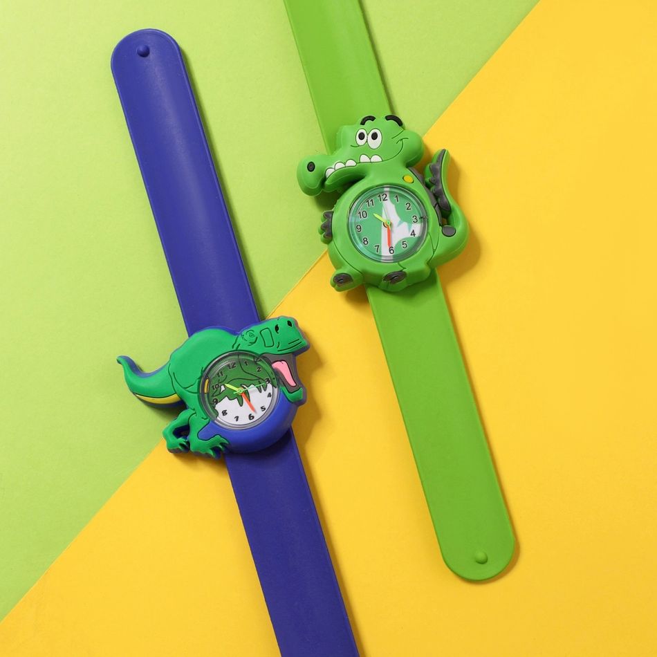 Kids 3D Cartoon Animal Dinosaur Watch Bracelet Slap Wristband Watch (With Packing Box) (With Electricity) Blue big image 5
