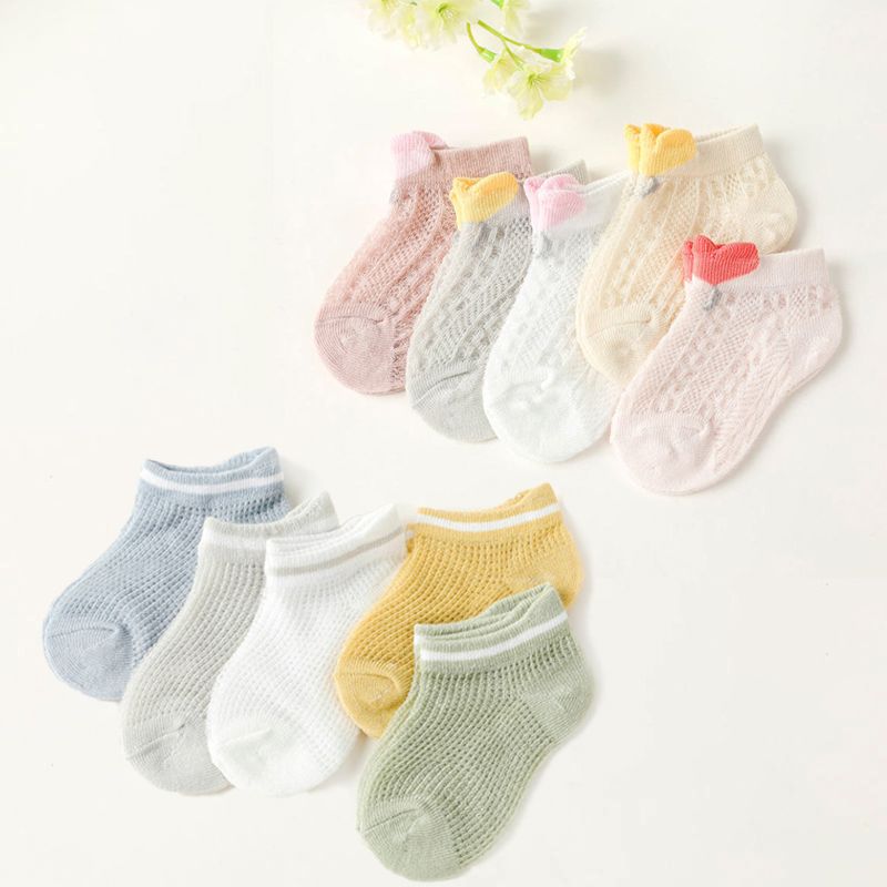 5 pares de meias de malha para bebê / criança com acabamento em coração Rosa big image 8