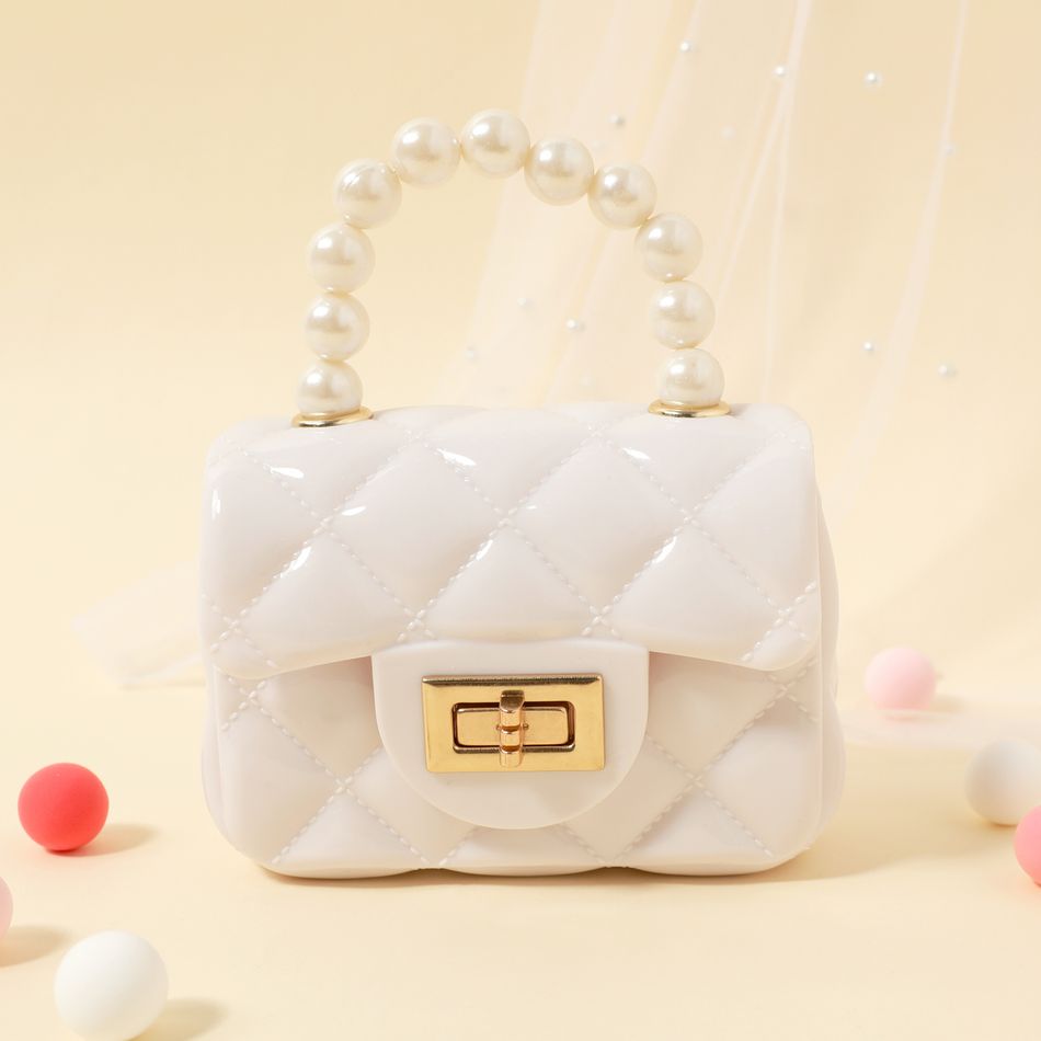 Kids Geometry Lingge Quilted Faux Pearl Handle Chain Satchel Bag White big image 1