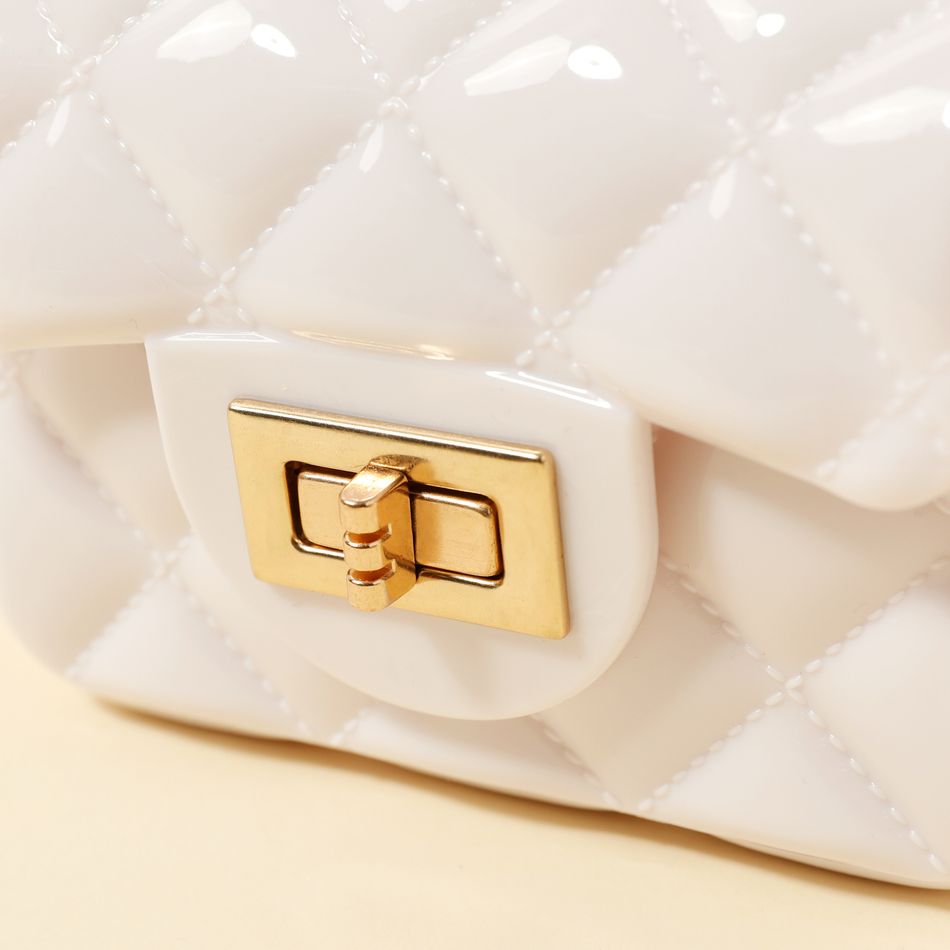Kids Geometry Lingge Quilted Faux Pearl Handle Chain Satchel Bag White big image 2