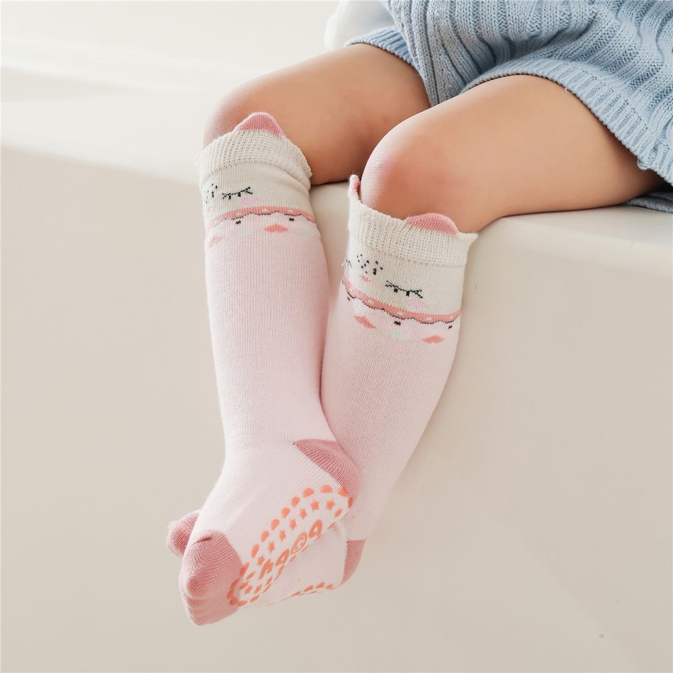 Baby Cartoon Animal Pattern Non-slip Grip Floor Socks Pink big image 5