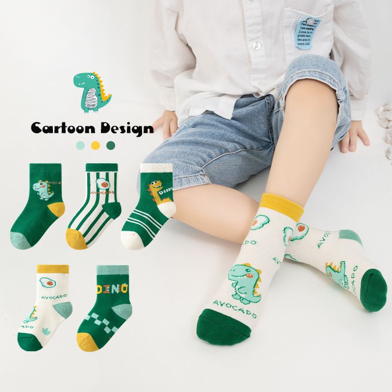 5-pairs Toddler Cartoon Dinosaur Print Socks Set Green