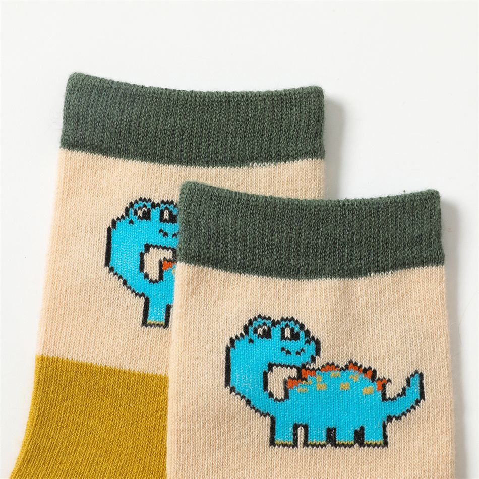 5-pairs Toddler Cartoon Dinosaur Print Crew Socks Set Dark Green