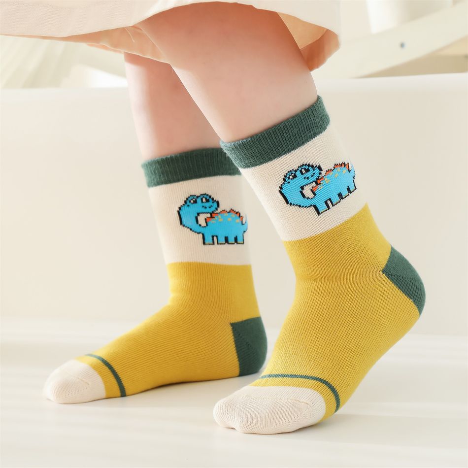 5-pairs Toddler Cartoon Dinosaur Print Crew Socks Set Dark Green big image 3