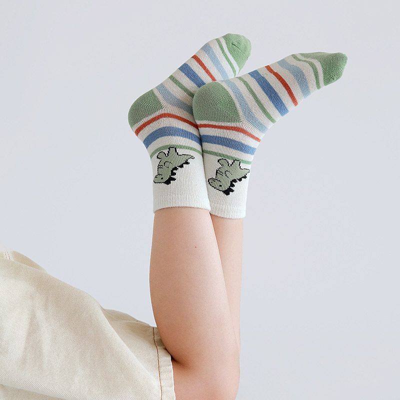5-pairs Toddler Cartoon Dinosaur Pattern Socks Set Green big image 4