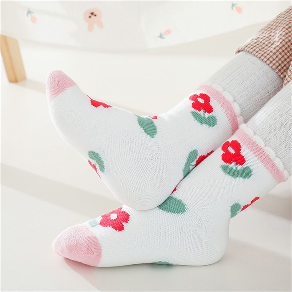 5-pairs Toddler / Kid Bow Decor Floral Pattern Socks Set Pink big image 5