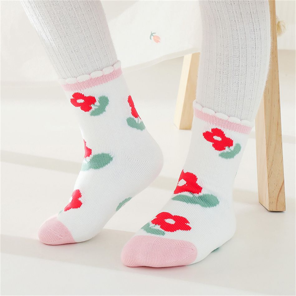 5-pairs Toddler / Kid Bow Decor Floral Pattern Socks Set Pink big image 6