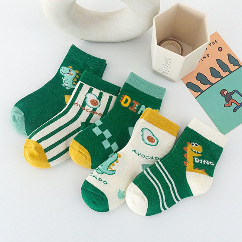 5-Paar-Socken-Set für Kleinkinder mit Cartoon-Dinosaurier-Print grün big image 6