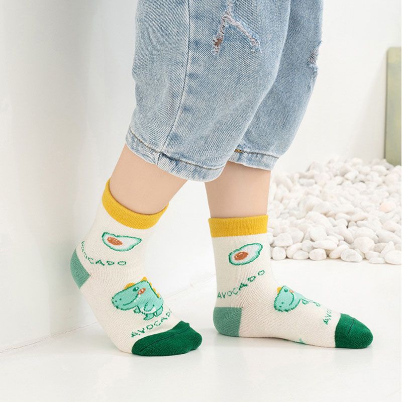 5-pairs Toddler Cartoon Dinosaur Print Socks Set Green big image 3