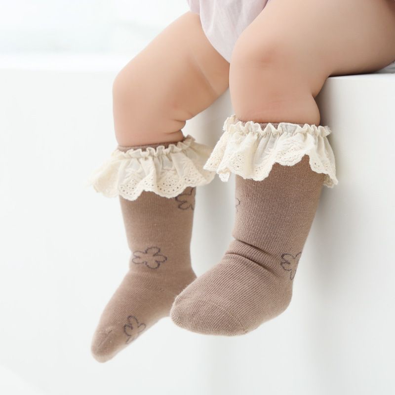 Baby Lace Trim Crew Socks Khaki big image 1