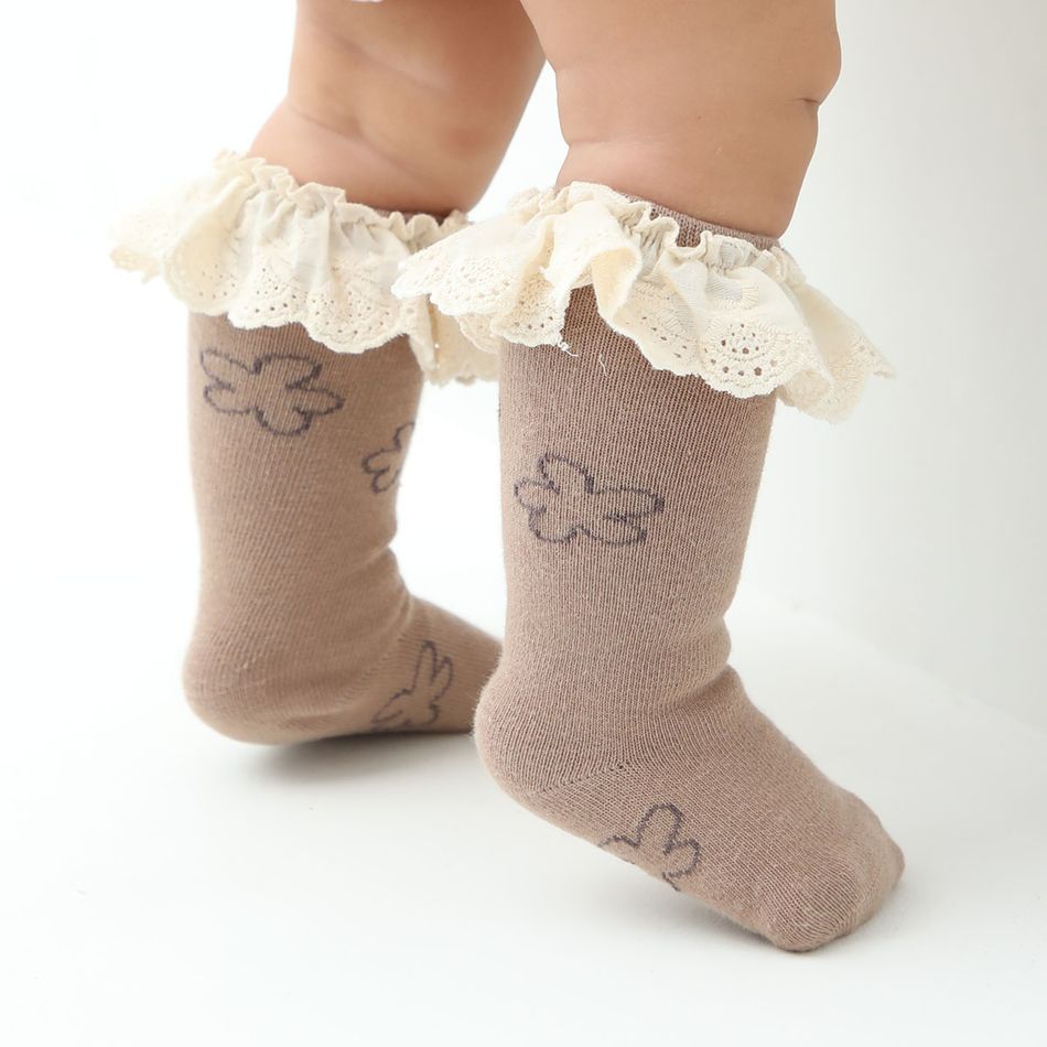 Baby Lace Trim Crew Socks Khaki big image 2