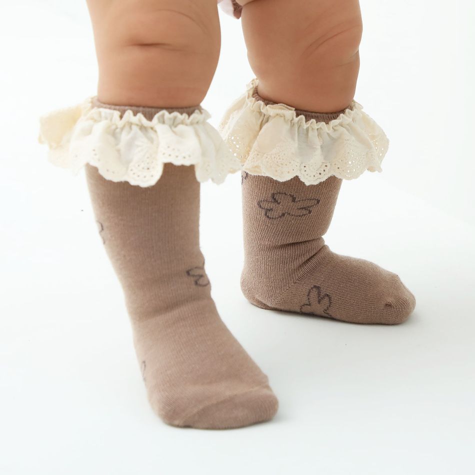 Baby Lace Trim Crew Socks Khaki big image 3