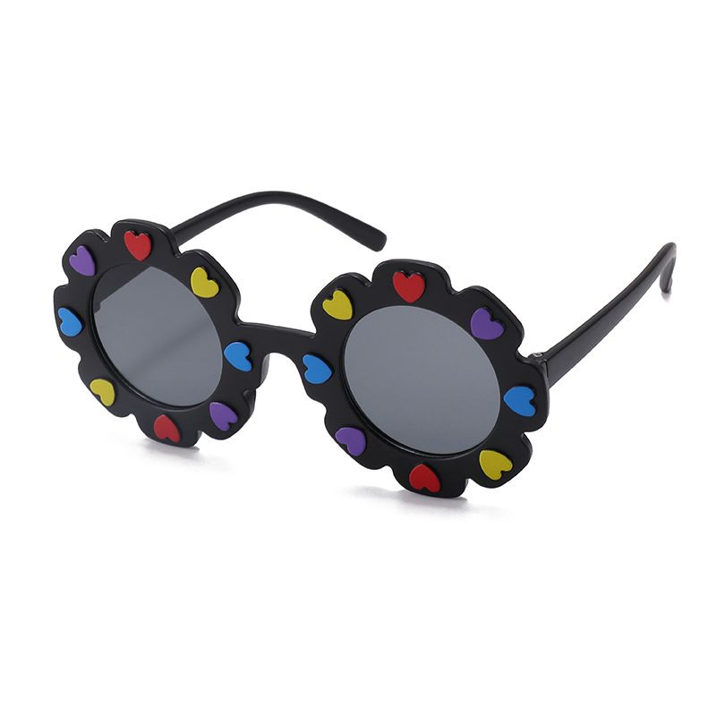 Toddler / Kid Heart Decor Floral Frame Glasses (With Glasses Case) Black big image 1