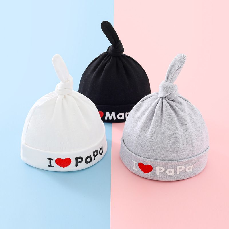 Baby Letter Print Top Knot Beanie Hat Color-A big image 2