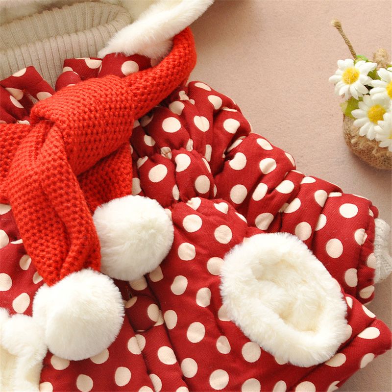 Baby / Toddler Girl Ear Decor Fleece Dots Long-sleeve Hooded Cotton Coat Red big image 5