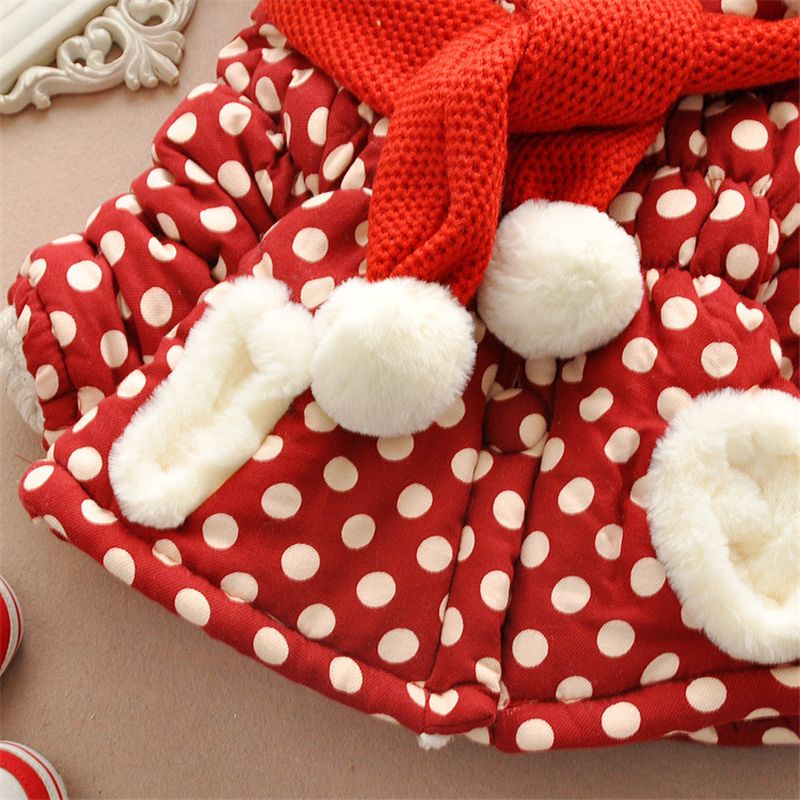 Baby / Toddler Girl Ear Decor Fleece Dots Long-sleeve Hooded Cotton Coat Red big image 4